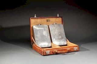 Two Prohibition Era Flasks in Leather Case