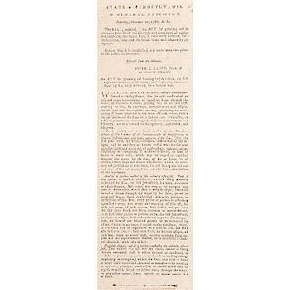 Pennsylvania Journal and the Weekly Advertiser Containing Act Granting Steamboat Monopoly to John Fitch, 1786
