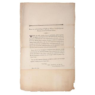 Rule as to the Sailing of Vessels of War of the Belligerent Nations from the United States, 1794 Broadside