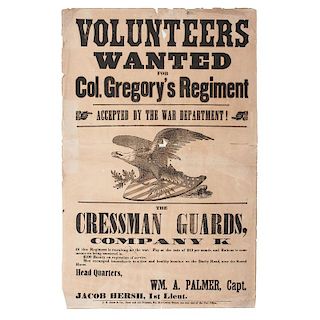 Civil War Recruitment Broadside for Colonel Gregory's Regiment, the Cressman Guards Plus
