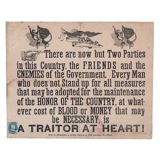 Civil War Broadside, There are now but Two Parties in this Country, the Friends and the Enemies of the Government