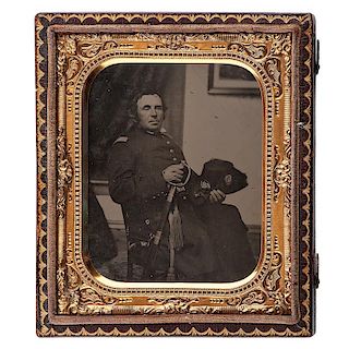 Sixth Plate Ambrotype of a Civil War Captain in a Domestic Setting