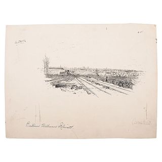 Batteries Williams and Robinette, Corinth, Mississippi, October 1862, Pen and Ink Sketch by Walton Taber