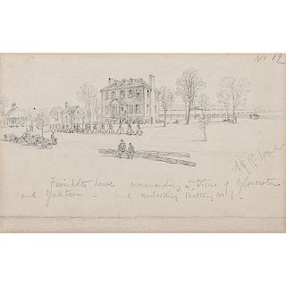 Farinholts House Commanding a Distant View of Gloucester and Yorktown, May 1864, Civil War Sketch by Alfred R. Waud