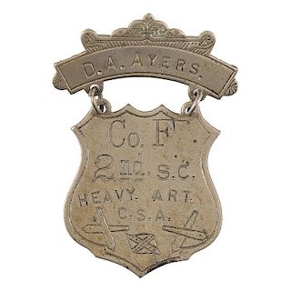 Confederate Badge Identified to D.A. Ayers, 2nd South Carolina Heavy Artillery