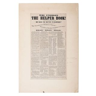 Slavery Broadside, Who Endorsed the Helper Book! Who were the Inciters to Bloodshed?