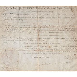 Thomas Jefferson & James Madison DS, Land Granted to British Refugee Jacob Van der Heyden