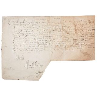 King Charles IX Manuscript Document Signed, 1570