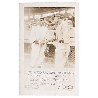 "Worlds Record Pitchers" Joe Wood and Walter Johnson, Very Rare 1912 Baseball Real Photo Postcard