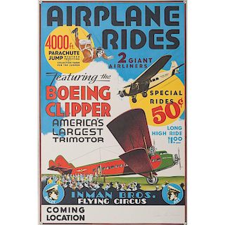 Rare Inman Brothers Flying Circus, Airplane Rides Poster