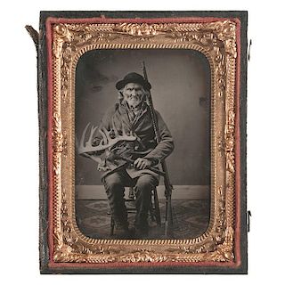 Extraordinary Quarter Plate Tintype of Jesse Gray, Noted Indiana Frontiersman, Indian Fighter, and War of 1812 Veteran