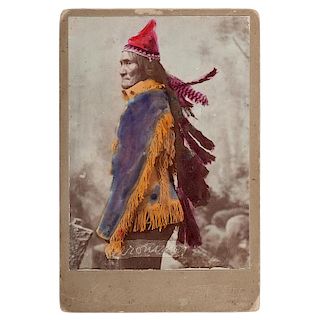 Rare Cabinet Card of Geronimo in his War Bonnet, Taken at Fort Sill
