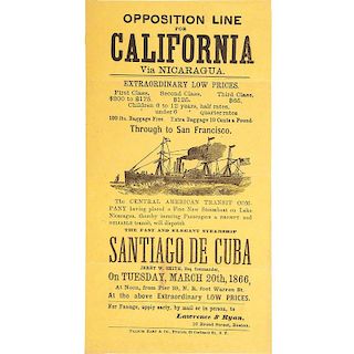 Opposition Line for California Via Nicaragua / Steamship Santiago de Cuba Illustrated Broadside