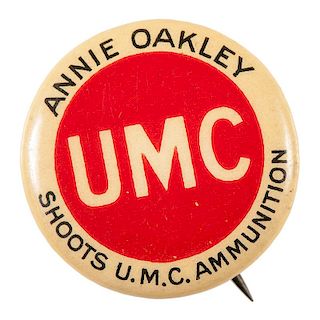 Rare Annie Oakley UMC Ammunition Pinback