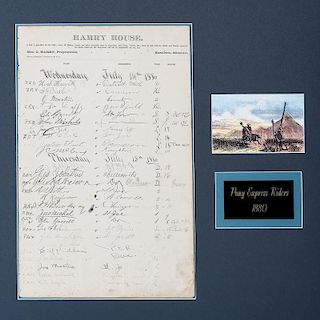 Pony Express, 1880 Hotel Register Signed by Three Riders, Calvin Downs, William Pridham, and Sam Gilson