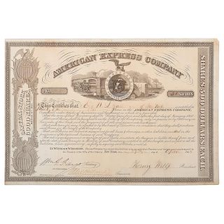 Henry Wells & William Fargo, American Express Company Signed Stock Certificates