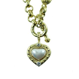 Ladies 18 Karat YG Pearl Heart & Diamond Necklace
