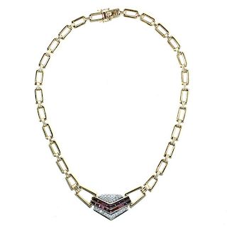 14 Karat YG Fashion Ruby & Diamond Necklace