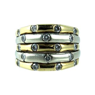 18 Karat TT Wide Band Diamond Ring