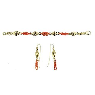 Victorian Carved Coral Suite, 18 Karat Yellow Gold