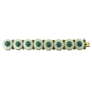Victorian 14K Turquoise Bone Disk Link Bracelet