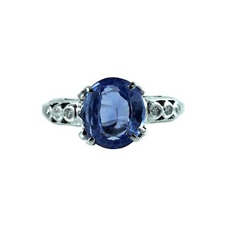 Art Deco 14K Diamond & Sapphire Ring