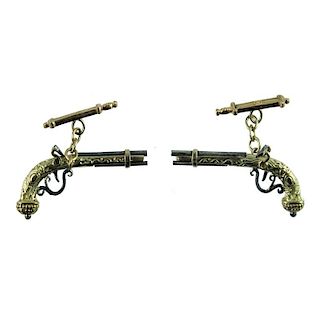 Victorian 14K Gold Dueling Pistols Cuff Links