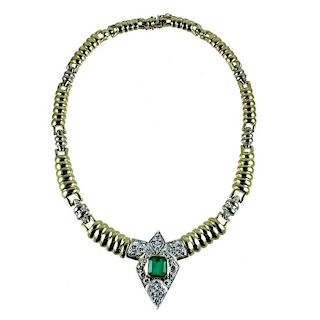 Contemporary 14K Diamond & Emerald Necklace