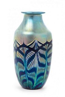 Orient & Flume, CHICO, CA 1978, an iridescent glass vase
