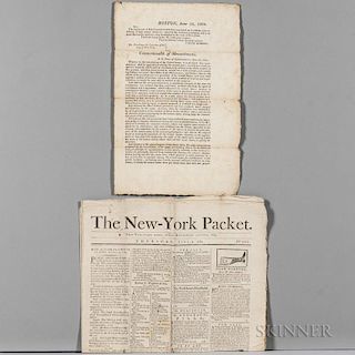 American Newspapers and Broadside: 1789-1835. Including: The New-York Packet, Thursday, June 4, 1789, with news from Henry Kn