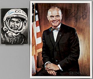 Astronaut and Cosmonaut, Two Signed Photographs: John Glenn (1921-2016) and Gherman Titov (1935-2000) Large color 8 x 10 in.