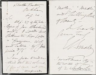 Bradley, Edward [aka Cuthbert M. Bede] (1827-1889) Autograph Letter Signed. Small laid bifolium with black mourning edges, to