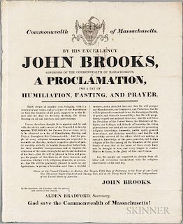 Commonwealth of Massachusetts, Four Broadsides Issued by Governor John Brooks, 1820s. Three of the four typographically print