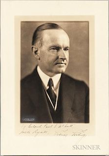 Coolidge, Calvin (1872-1933) Signed Photograph. Black-and-white photograph signed and inscribed to Paul V. McNutt (1891-1955)