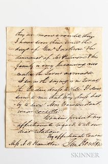Houston, Sam (1793-1863) Autograph Letter Signed, 8 January 1850. Eight page letter inscribed over four wove leaves (two bifo