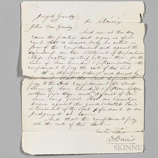 Lincoln, Abraham (1809-1865) Autograph Legal Document, [October 1851]. Single wove leaf document inscribed in Lincoln's hand