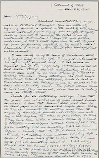 Lovecraft, H.P. (1890-1937) Autograph Letter Signed, 28 December 1935. Single leaf of paper inscribed densely over two pages,
