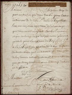 Mazarin, Cardinal Jules Raymond (1602-1661) Letter Signed, 1 March 1652. Single leaf of laid paper, the text in a secretarial