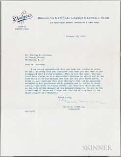O'Malley, Walter F. (1903-1979) Typed Letter Signed, 23 October 1953. Single page typed letter on Dodgers/Brooklyn National L
