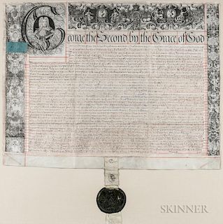 Reign of George II, King of England (1683-1760) Secretarially Signed Document 25 June 1735, with Royal Seal. Very large parch