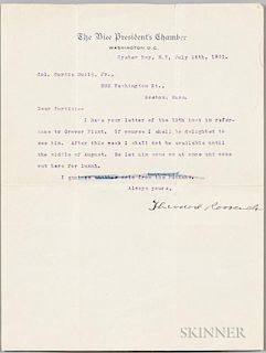 Roosevelt, Theodore (1858-1919) Typed Letter Signed, 15 July 1901. Single leaf of laid paper, letterhead of the Vice Presiden