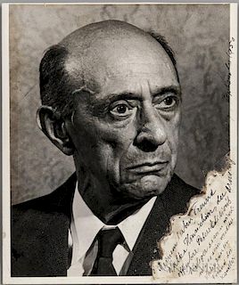 Schoenberg, Arnold (1874-1951) Photograph Signed, September 1950. Black-and-white photograph of Schoenberg, inscribed in bott