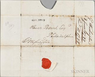 Washington, George (1732-1799) Free Franked Postmarked Envelope with Seal, 8 June 1788. Laid paper envelope addressed in Wash