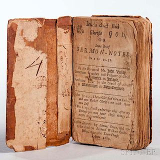 Bailey, John (1644-1697) Man's Chief End to Glorifie God, or Some Brief Sermon-Notes on I Cor. 10 31. Boston: Printed by Samu