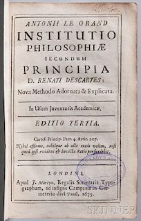 Le Grand, Antoine (1629-1699) and Rene Descartes (1596-1650) Institutio Philosophiae Secundum Principia.