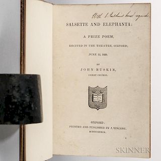 Ruskin, John (1819-1900) Salsette and Elephanta: a Prize Poem  , Author's Signed Presentation Copy.