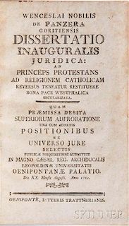 Wenceslaus de Panzera (fl. circa 1782) Dissertatio Inaguralis Juridica.