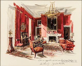 Kennedy, John Fitzgerald (1917-1963) and Jacqueline Lee Bouvier Kennedy (1929-1994) Print of the Red Room, Christmas 1962.