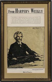 Nicholson, William (1872-1949) Harper's Weekly   Poster, Announcing an Exclusive Publishing Contract with Mark Twain, 1900.