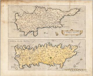 Cyprus and Crete. Abraham Ortelius (1527-1598) Cyprus Insula. Candia, Olim Creta, Theatrum Orbis Terrarum.